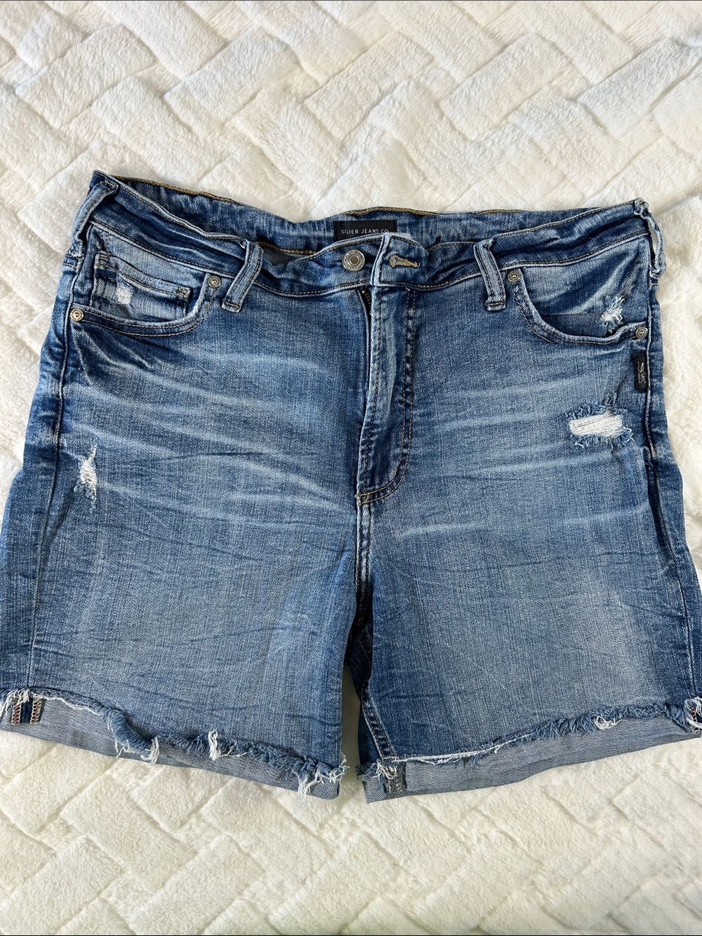 Silver Jeans Distressed Light Blue Denim Shorts size 14